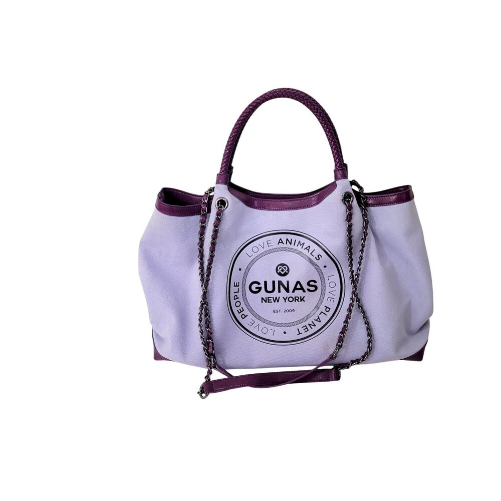 Gunas New York Purple & White Vegan Leather Tote With Chain Strap - Picture 10 of 10